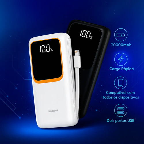 Power Bank 20.000mAh 22.5W Carga Rápida Com Display Digital Carregador Portátil Carga Rápida Premium Compatível Com Todos Os Celulares Iphone Android IOS apple xiaomi LG Samsung Motorola -Marca Davely