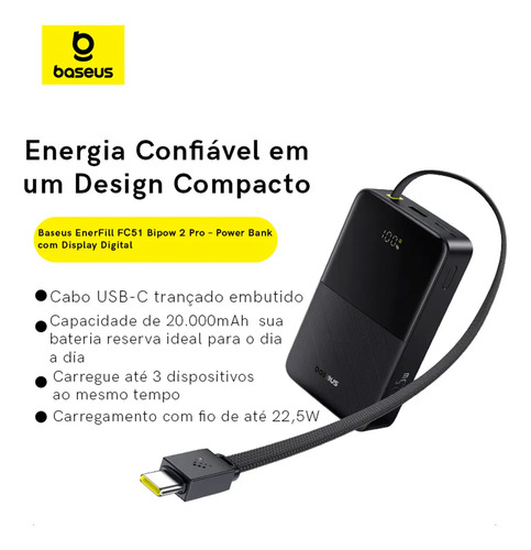 Power Bank Baseus Turbo Bipow2 Pro 20000mah 22.5w Cor Preto