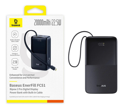 Power Bank Baseus Turbo Bipow2 Pro 20000mah 22.5w Cor Preto