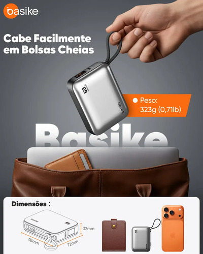 Power Bank Basike 20000mAh para Notebook e Celular com Cabo USB-C 65W