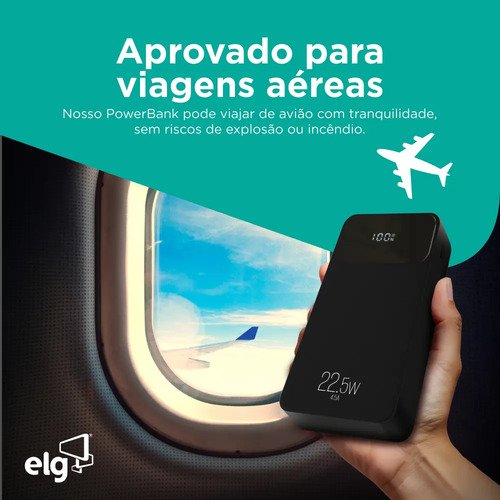 Power Bank Pro 20000mAH ELG PB200BK, Bateria Portátil Universal, Carga Rápida, Display Indicador, Entradas Micro USB e USB-C, 2 Portas USB-A, PD+QC3.0, Preto