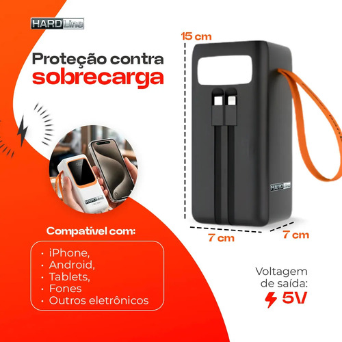 Power Bank Turbo Carregador Portátil 50.000mah Turbo 22.5w Premium Universal Rápida Carga Para Celular iPhone Xiaomi Motorola LG Smartwatch Tablet Display Digital Viagens Festa Ios Hardline Preto Ou B