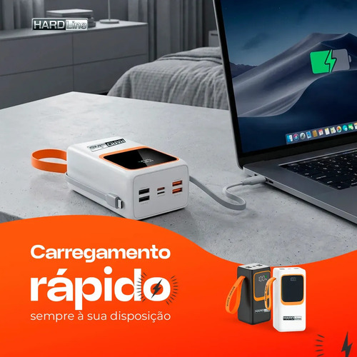 Power Bank Turbo Carregador Portátil 50.000mah Turbo 22.5w Premium Universal Rápida Carga Para Celular iPhone Xiaomi Motorola LG Smartwatch Tablet Display Digital Viagens Festa Ios Hardline Preto Ou B
