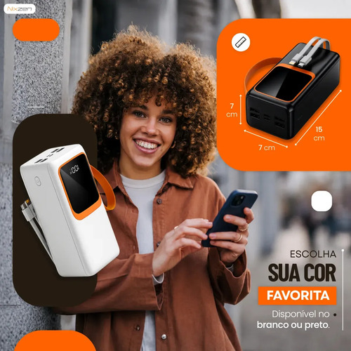 Power Bank Turbo Carregador Portatil 50.000mah Turbo 22.5w Premium Universal Rápida Carga Para Celular iPhone Xiaomi Motorola LG Smartwatch Tablet Display Digital Viagens Festa los Nixzen Branco