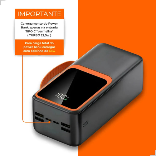 Power Bank Turbo Carregador Portatil 50.000mah Turbo 22.5w Premium Universal Rápida Carga Para Celular iPhone Xiaomi Motorola LG Smartwatch Tablet Display Digital Viagens Festa los Nixzen Branco