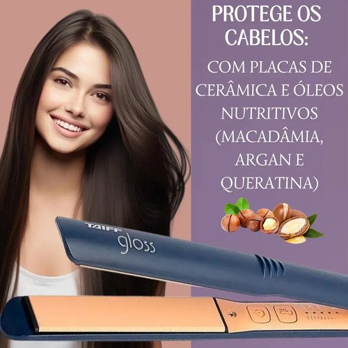 Prancha Taiff Gloss Blue Cerâmica com Macadâmia, Argan e Queratina