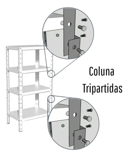 Prateleira De Aço 5 Bandejas 40x92cm Preta Coluna Triparti