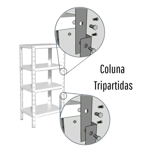 Prateleira De Aço 5 Bandejas 40x92cm Preta Coluna Triparti
