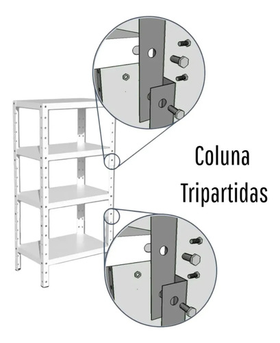 Prateleira De Aço 5 Bandejas 40x92cm Preta Coluna Triparti