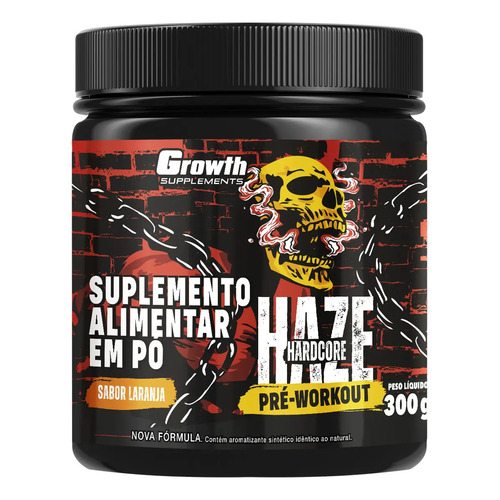 Pre treino haze hardcore 300g growth supplements laranja 1