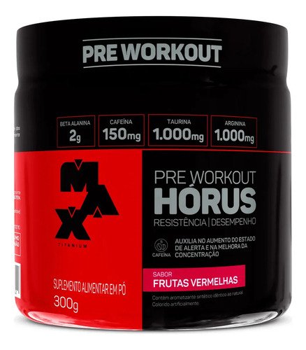 Pre treino horus 300g max titanium frutas vermelhas energia