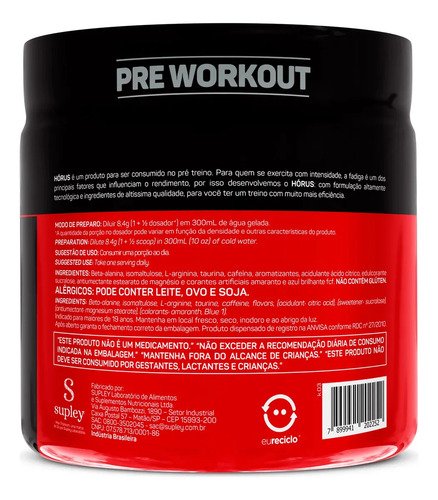 Pré Treino Hórus 300g Max Titanium Frutas Vermelhas Energia Sustentada