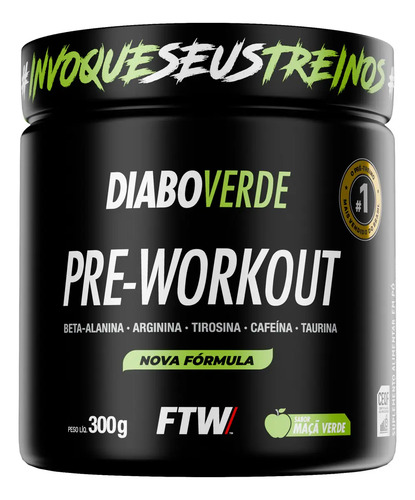 Pre treino pre workout diabo verde pote 300g sabor maca verd