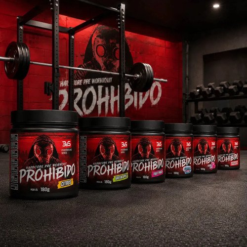 PRÉ TREINO PROHIBIDO 180g Sabor Citrus - Fórmula Avançada contendo Creatina, Beta Alanina, Taurina, L-tirosina, L-alanina, Cafeína, Arginina e Palatinose - Extra Forte