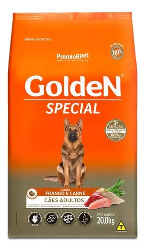Premier golden special cachorro adulto frango e carne 20 kg