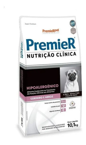 Premier Nutrição Clínica Hipoalergênico Para Cães Adultos Porte Pequeno Sabor Cordeiro e Arroz 10,1kg