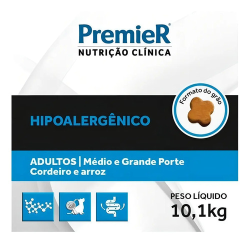 Premier Nutrição Clínica Hipoalergênico Para Cães Adultos Porte Pequeno Sabor Cordeiro e Arroz 10,1kg
