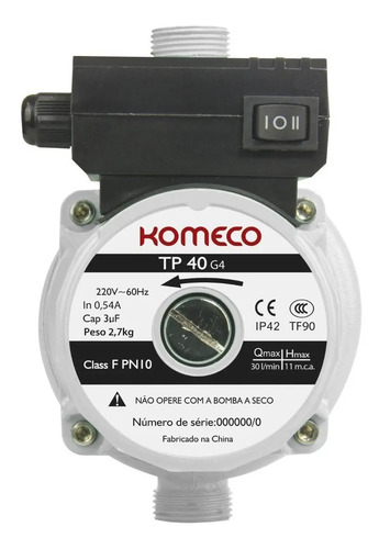 Pressurizador chuveiro mini bomba komeco tp 40 bivolt