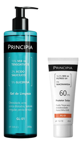 Principia kit gel de limpeza gl 01 protetor solar facial ps