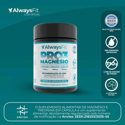 Pro3Magnésio da Always Fit L-Treonina, Quelato e Dimalato - 60 Cápsulas