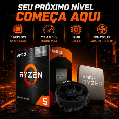 Processador AMD Ryzen 5 5600GT com Cooler, 3.6GHz (4.6GHz Turbo), 6-Cores 12-Thread