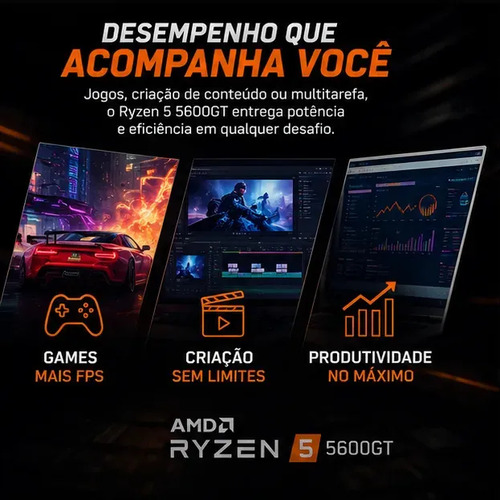 Processador AMD Ryzen 5 5600GT com Cooler, 3.6GHz (4.6GHz Turbo), 6-Cores 12-Thread
