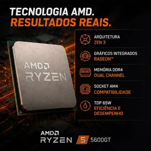 Processador AMD Ryzen 5 5600GT com Cooler, 3.6GHz (4.6GHz Turbo), 6-Cores 12-Thread