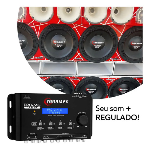 Processador de Áudio Digital Taramps Pro 2.4S para Som Automotivo com Crossover e Equalizador 15 Bandas