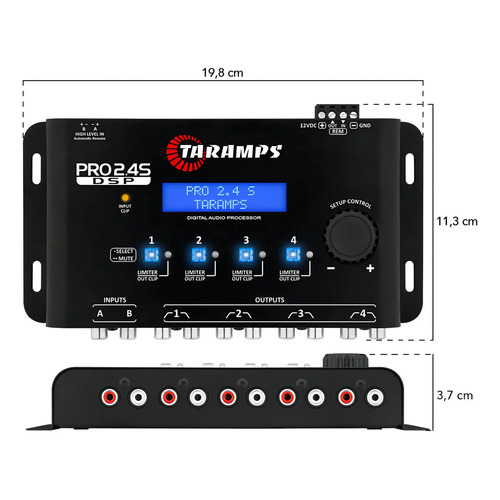 Processador de Áudio Digital Taramps Pro 2.4S para Som Automotivo com Crossover e Equalizador 15 Bandas