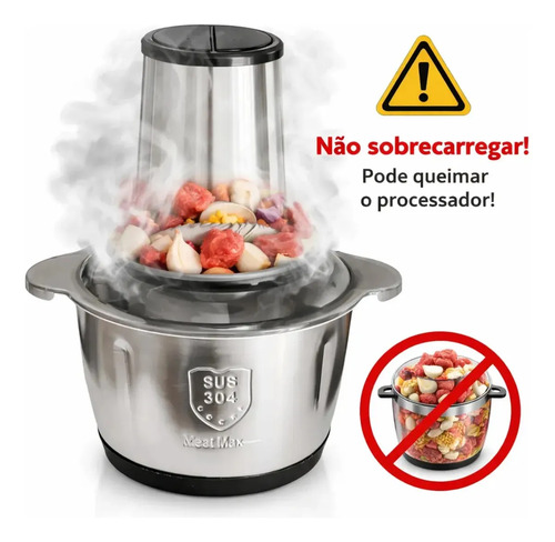 Processador Triturador Elétrico De Alimentos Inox 2 Litros