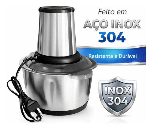 Processador Triturador Elétrico De Alimentos Inox 2 Litros