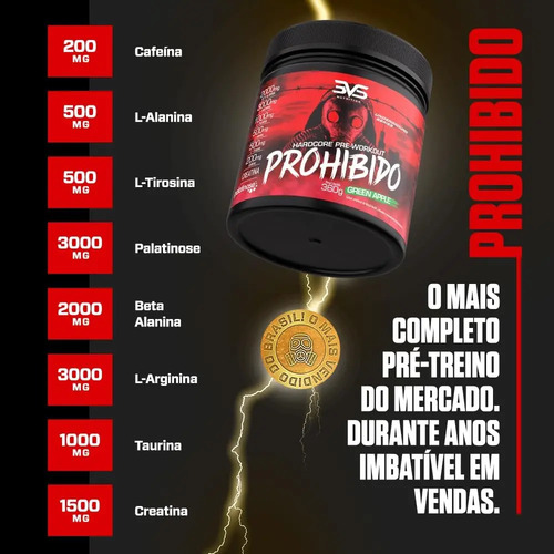 PROHIBIDO PRÉ TREINO 360g - Sabor: Citrus - A Combinação Perfeita de 8 Ingredientes que proporcionam energia do início ao fim do seu Treino