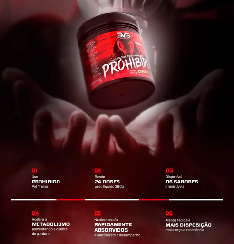 PROHIBIDO PRÉ TREINO 360g - Sabor: Citrus - A Combinação Perfeita de 8 Ingredientes que proporcionam energia do início ao fim do seu Treino