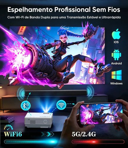 Projetor Android 4k Profissional 10000 Lm Ansi Wi-fi Full Hd 5g Bluetooth Portátil HDMI USB TF