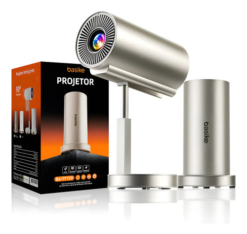 Projetor Basike Inteligente Telescópico com Wi-Fi e Bluetooth, Full HD 4K para Cinema e Jogos