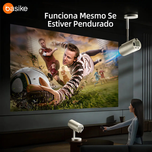 Projetor Basike Inteligente Telescópico com Wi-Fi e Bluetooth, Full HD 4K para Cinema e Jogos