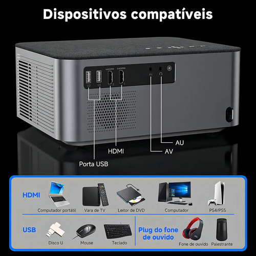 Projetor Bettdow AC1041 Full HD 1080p 15000lm com Wi-Fi e Bluetooth