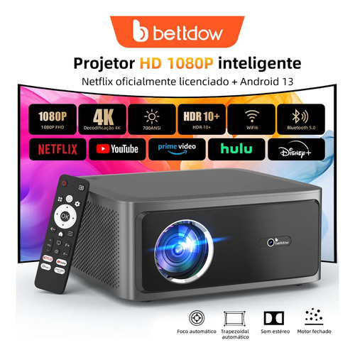 Projetor Bettdow AC1071 1080p 1000ANSI Lumens Wi-Fi Bluetooth LCD 30000lm Preto