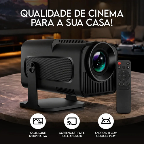 Projetor HY320 Davely Smart TV Android WiFi 6 390 ANSI Lumens Full HD Suporte 4K HDMI Bluetooth 85-200 Polegadas Alto Falante Com Controle Remoto Bivolt Portátil Mini