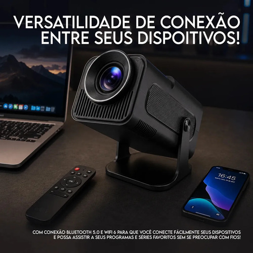 Projetor HY320 Davely Smart TV Android WiFi 6 390 ANSI Lumens Full HD Suporte 4K HDMI Bluetooth 85-200 Polegadas Alto Falante Com Controle Remoto Bivolt Portátil Mini