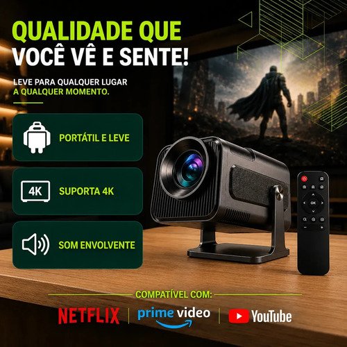 Projetor Hy320 Mini Smart TV Android WiFi 6 390 ANSI Lumens Full HD Suporte 4K HDMI Bluetooth Alto Falante Cinema Com Controle Remoto Bivolt Portátil Kateluo