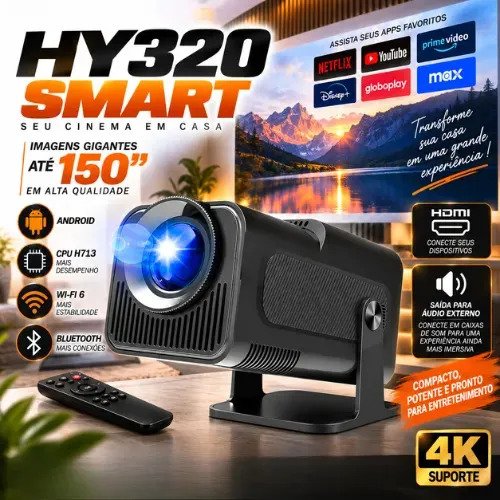 Projetor hy320 smart tv cpu h713 wifi 6 4k android 2026 vlx