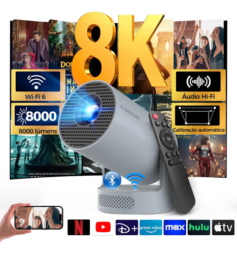 Projetor magcubic hy300pro hd 720p com android 14 wifi 6 e b