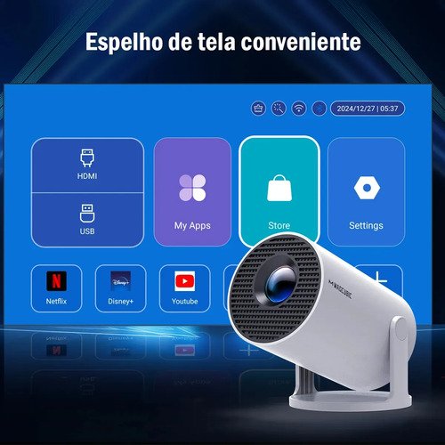 Projetor Magcubic HY300PRO Smart Mini LED Android 14 8K Wi-Fi 6 e Bluetooth 5.4 para Cinema em Casa Allwinner H726