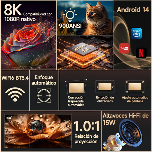 Projetor Magcubic HY350MAX Smart com Android, Wi-Fi e Bluetooth para Filmes em 8K