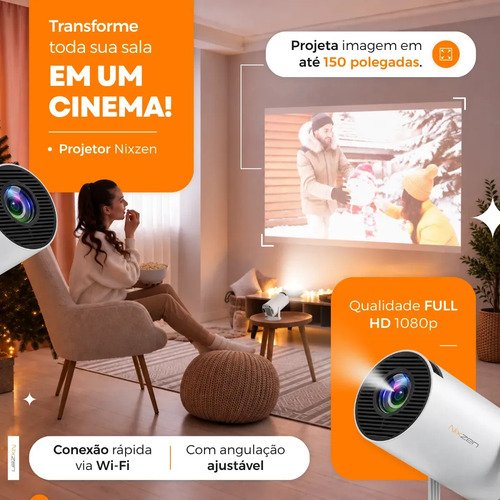Projetor Portátil Mini HY300 4k Full HD 1080p Smart Tv Android 11.0 Wi-Fi Bluetooth Home Theater Cinema Em Casa TV Imagem Nítida Som Potente Alta Resolução Com Controle Remoto Bivolts Branco Nixzen