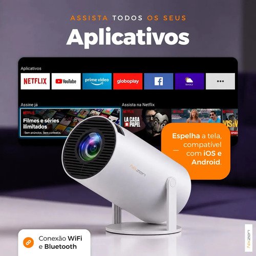 Projetor Portátil Mini HY300 4k Full HD 1080p Smart Tv Android 11.0 Wi-Fi Bluetooth Home Theater Cinema Em Casa TV Imagem Nítida Som Potente Alta Resolução Com Controle Remoto Bivolts Branco Nixzen