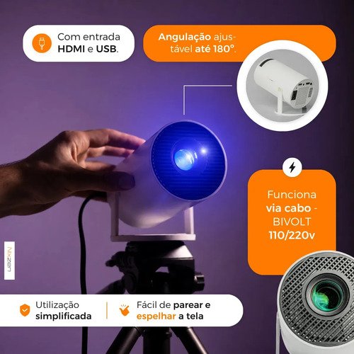 Projetor Portátil Mini HY300 4k Full HD 1080p Smart Tv Android 11.0 Wi-Fi Bluetooth Home Theater Cinema Em Casa TV Imagem Nítida Som Potente Alta Resolução Com Controle Remoto Bivolts Branco Nixzen