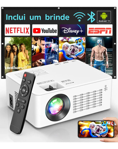 Projetor profissional android 4k portatil 5g wifi full hd