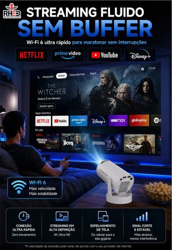 Projetor Smart Portátil Full Hd 4k Android 11 Wi-fi Bluetooth Mini Projetor Home Theater Cinema Em Casa Imagem Nítida Som Potente Compatível Com Diversos Dispositivos